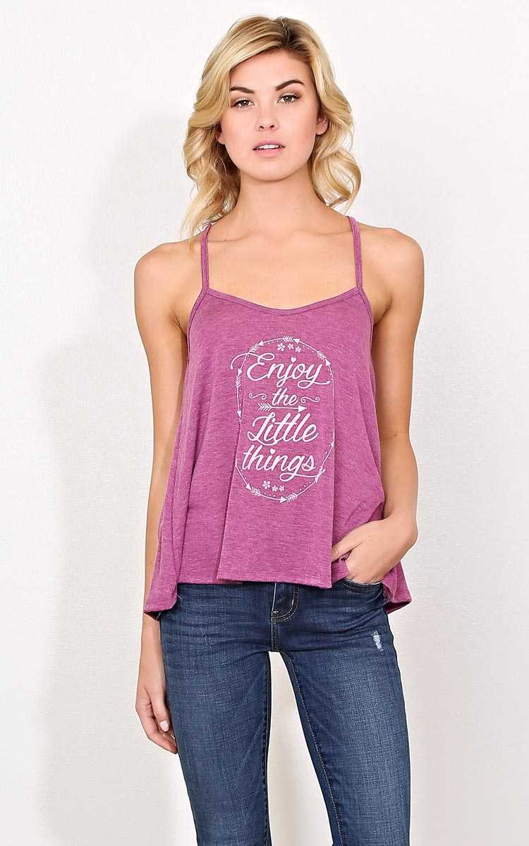 ENJOY THE LITTLE THINGS Knit Graphic Tank - - Dusty Plum in Size by Styles For Less