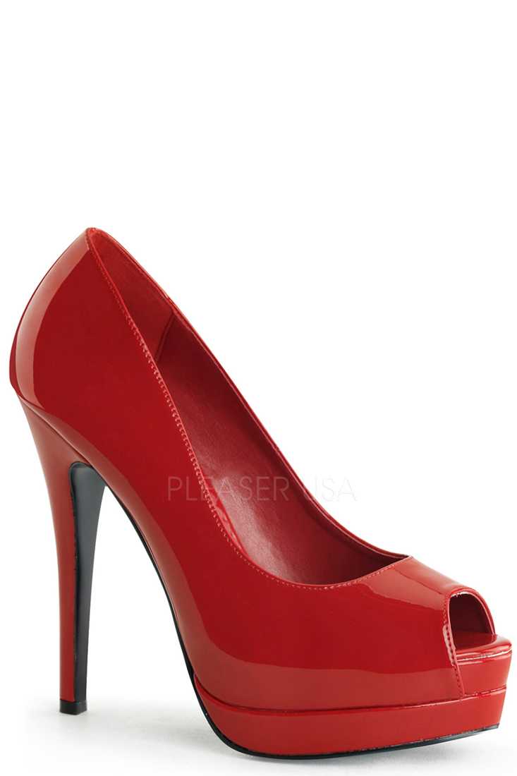 Red Peep Toe Pump High Heels Patent Faux Leather