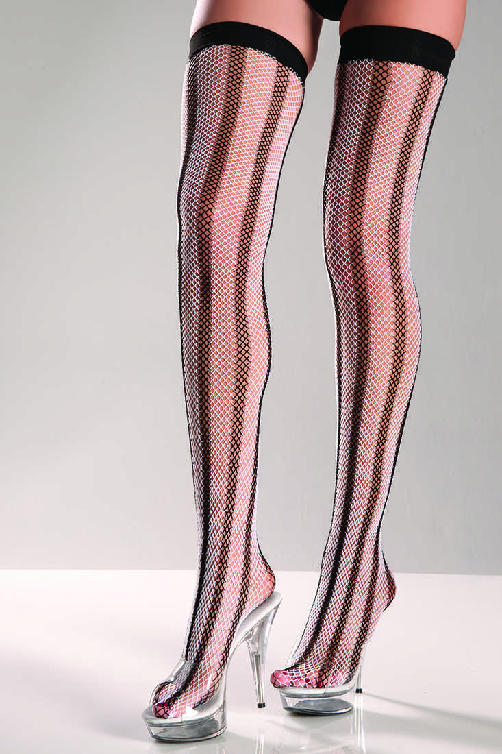 Black White Vertical Striped Thigh Highs
