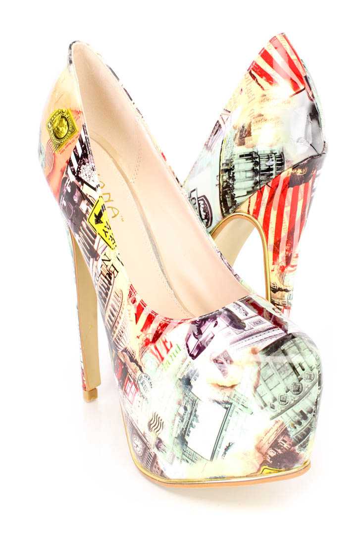 City Print Platform Pump High Heels Patent
