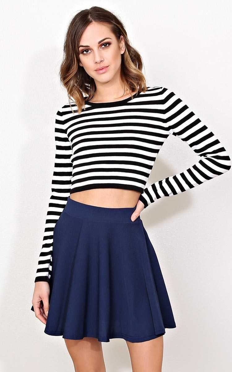 Dione Sweater Knit Crop Top - MED - Black Combo in Size Medium by Styles For Less