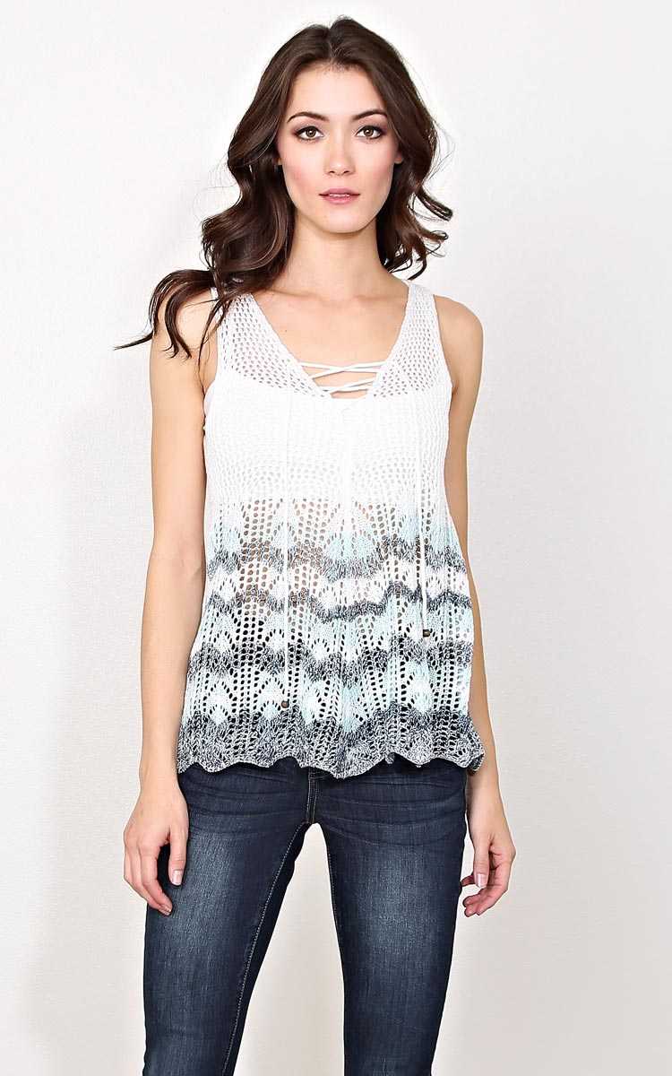 Clara Eyelet Knit Tank - - Navy Combo in Size by Styles For Less