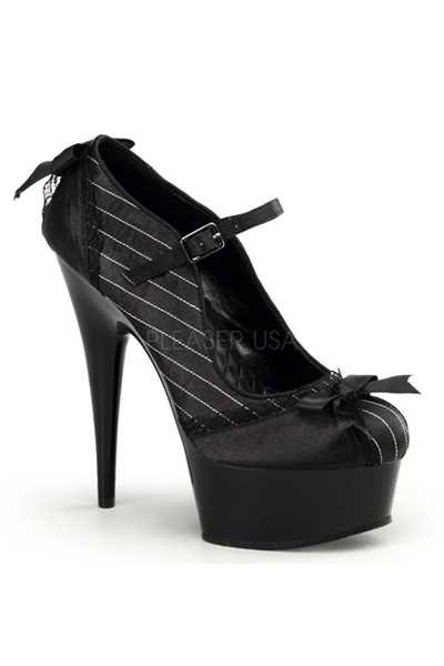 Black Satin Pinstripe Maryjane High Heels