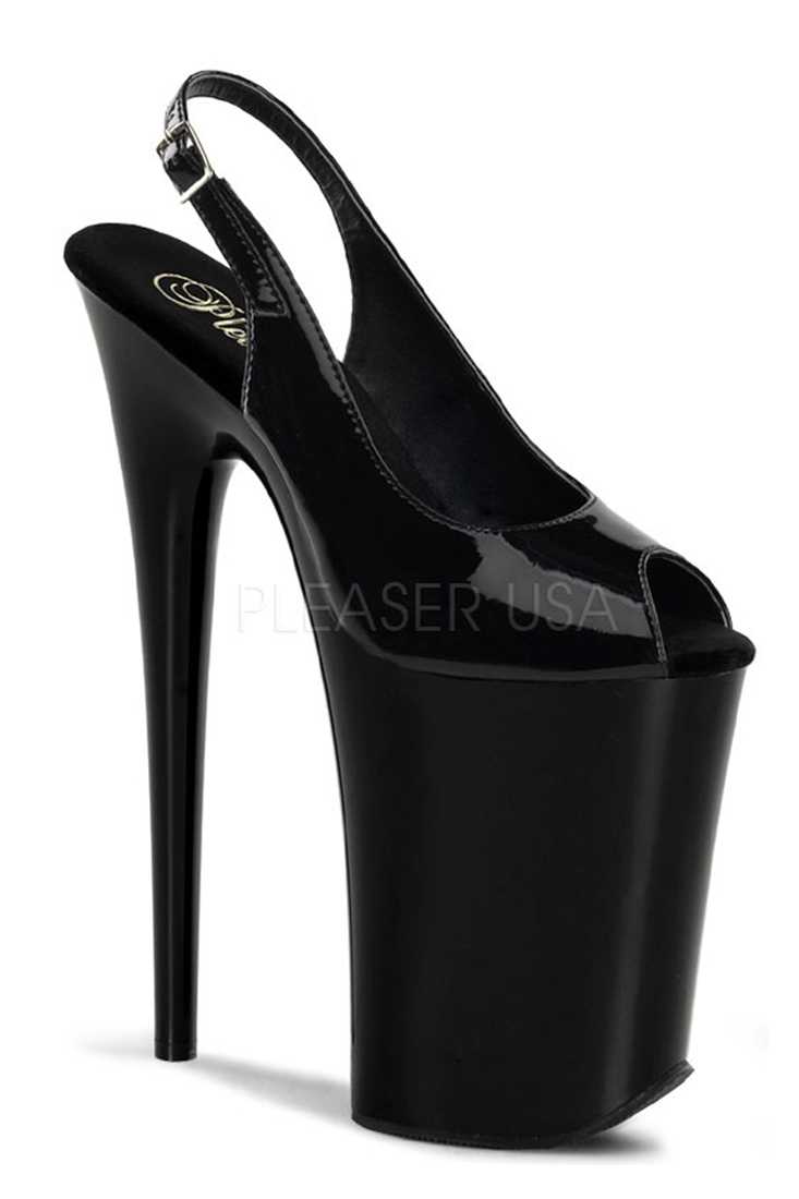 Black Sling Back Platform High Heels Patent