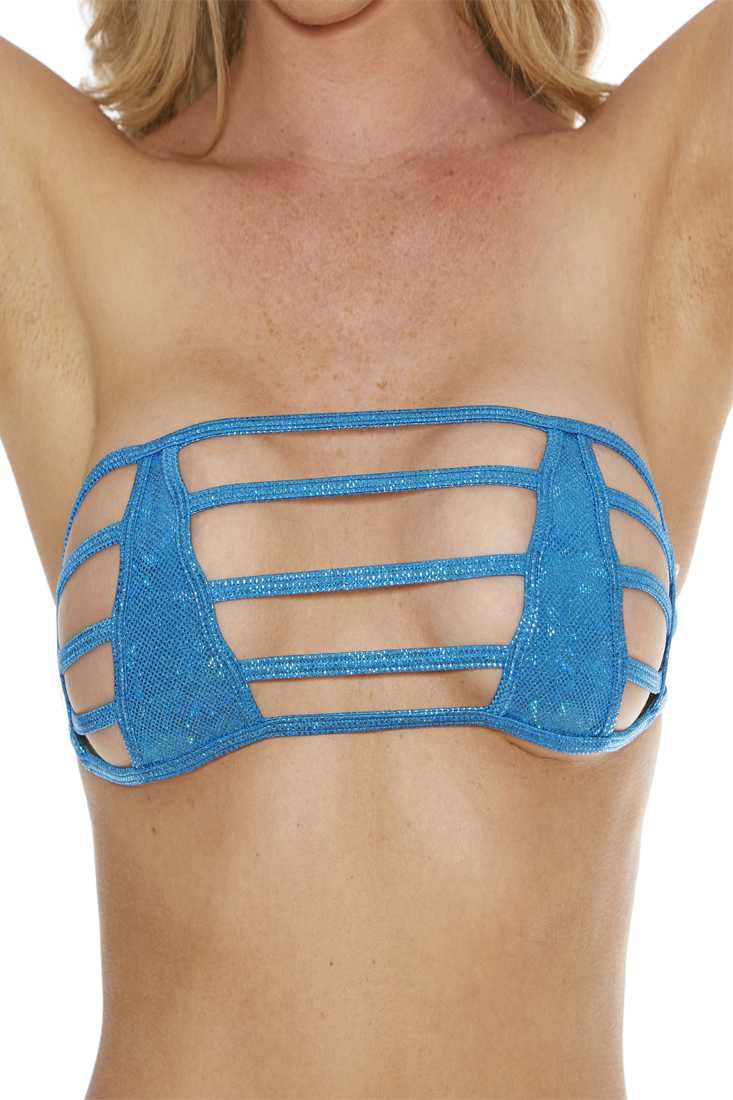 Turquoise One Piece Sparkle B Dazzle Hologram Strappy Bandeau Top