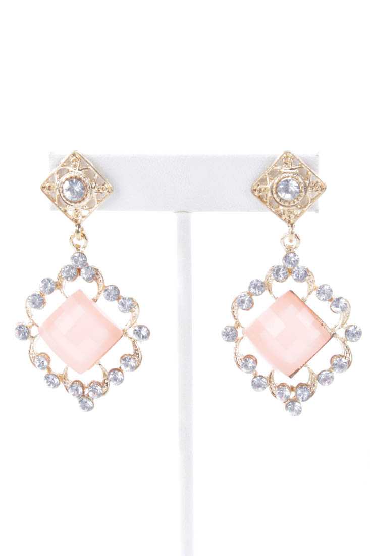 Salmon Gold High Polish Rhinestone Earrings