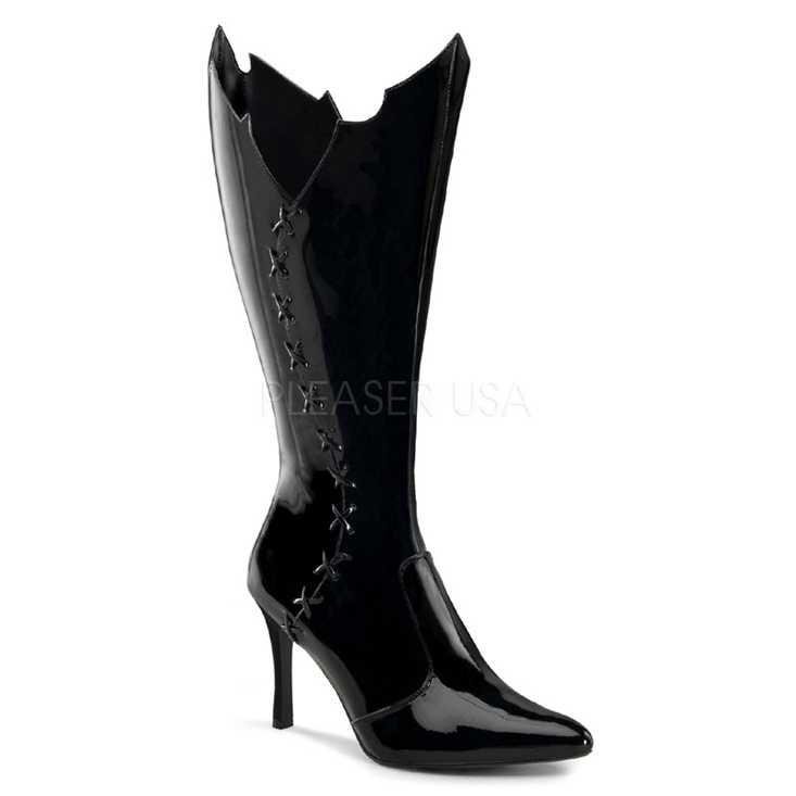 Black Patent Bat Wing Shape Plus Size Boots