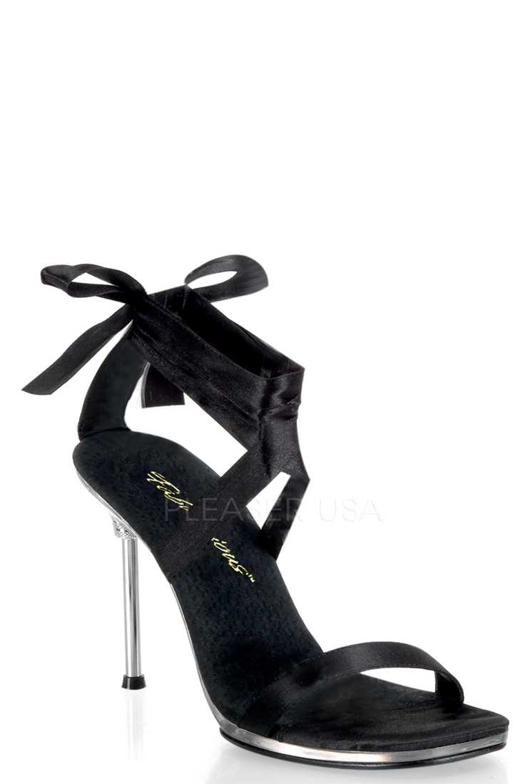 Black Satin Bow Detail Stiletto Sandal High Heels