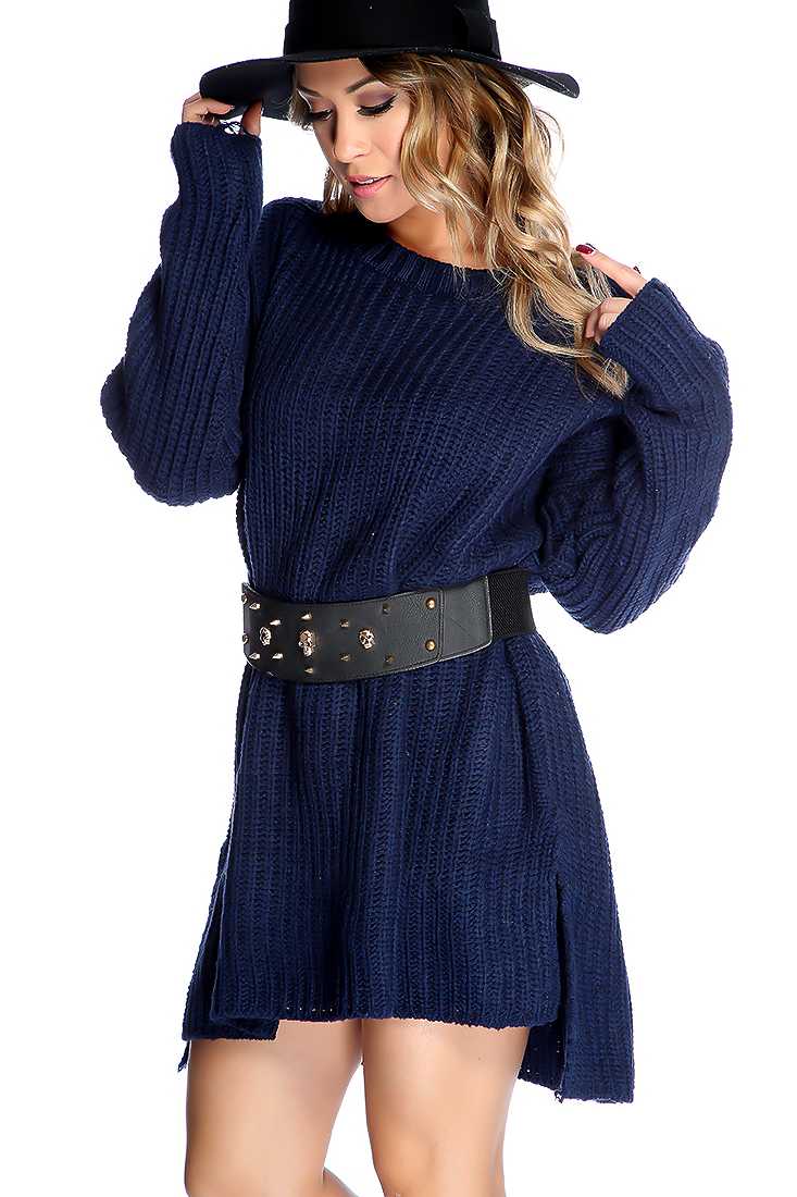Navy Knitted Long Sleeve Oversize Sweater