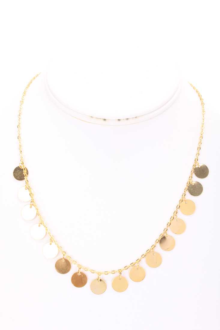 Gold Coin Dangling High Polish Thin Chain Necklace