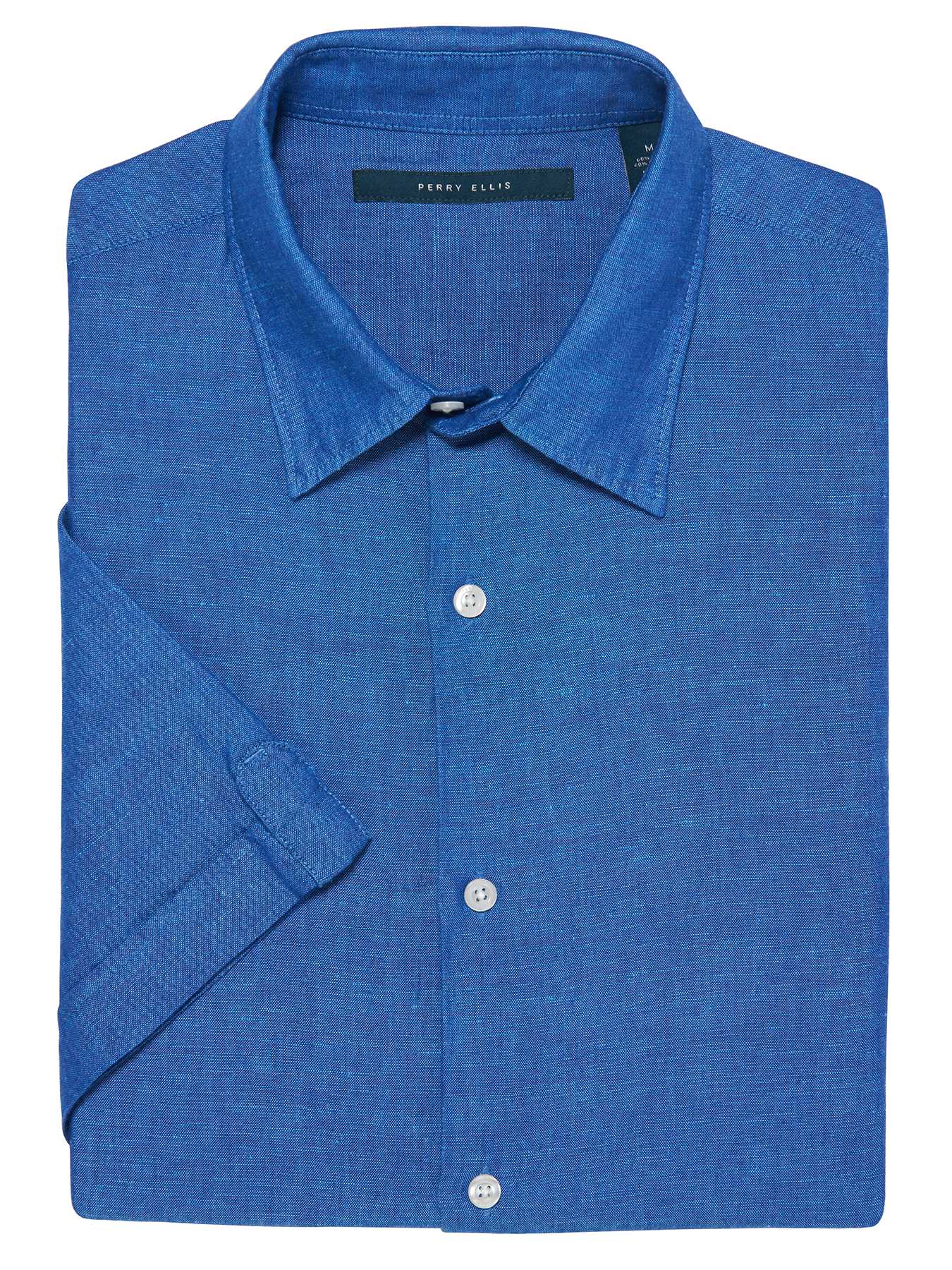 Perry Ellis Linen Cotton Short Sleeve Solid Shirt