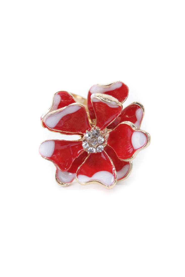 Red Two Tone Floral Rhinestone Center Ring