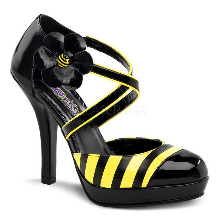 Yellow Black Bumble Bee Strappy High Heels