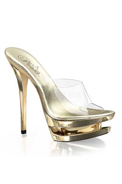 Clear Gold Chrome Slip On High Heels