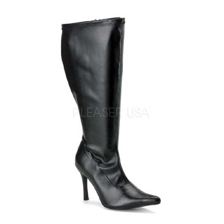 Black Faux Leather Knee High Plus Size Boots