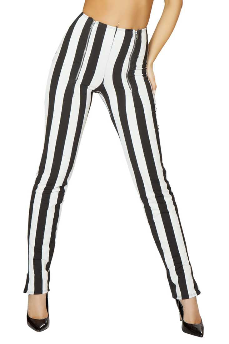 Black White Vertical Stripes High Waist Leggings