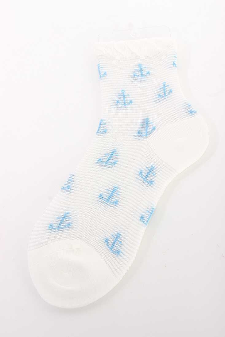 White Anchor Print Ankle Socks