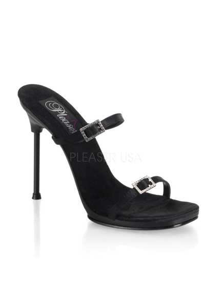 Black Satin Strappy Slip On High Heels