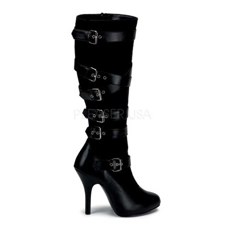 Black Faux Suede Leather Strappy Boots