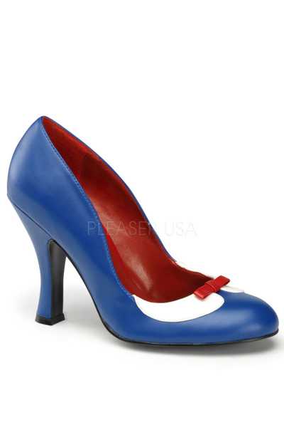 Navy Blue White Faux Leather Bow Tie Tuxedo Pump High Heels
