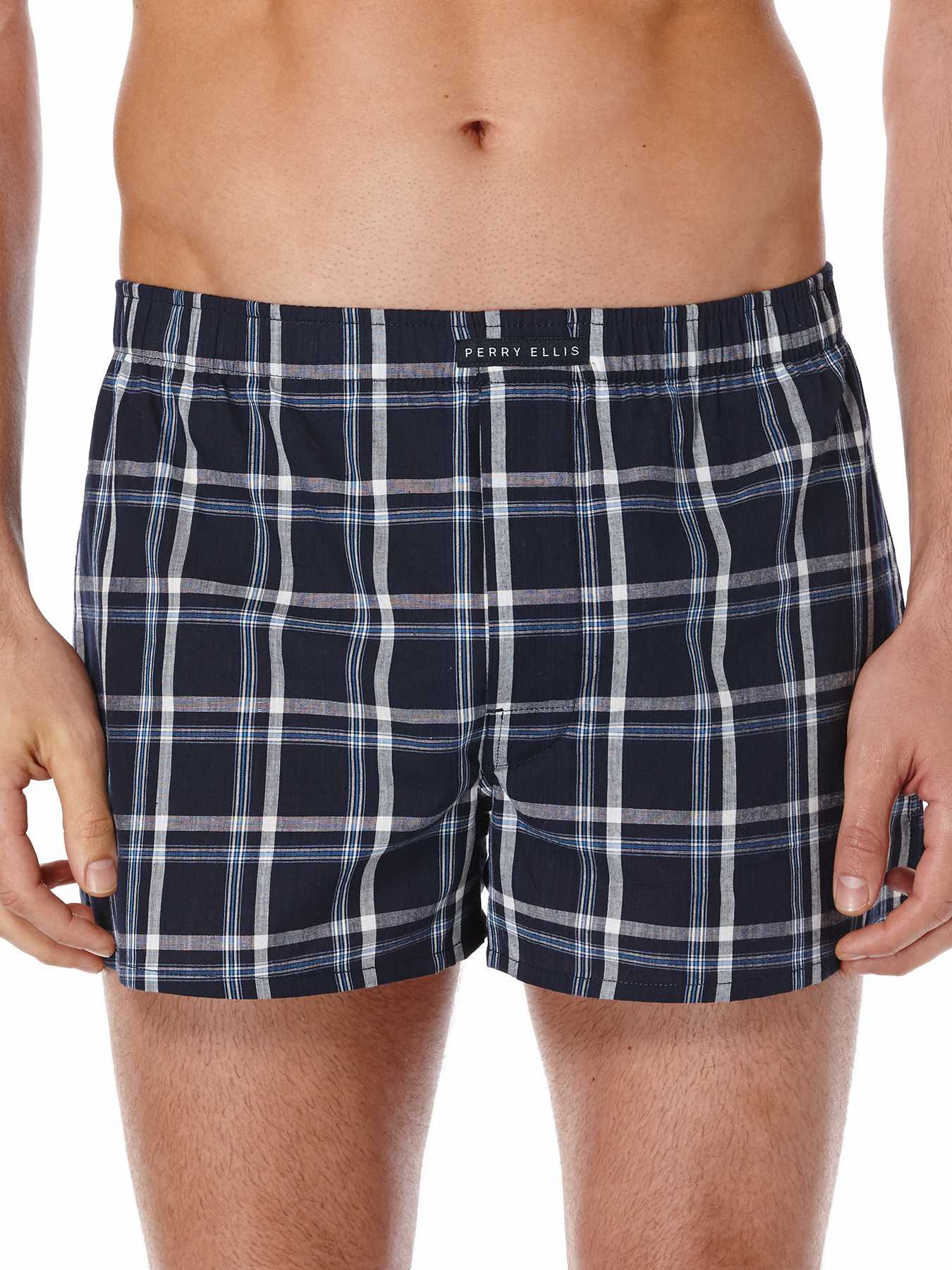 Perry Ellis 3 Pack Stripe and Plaid Woven Boxer