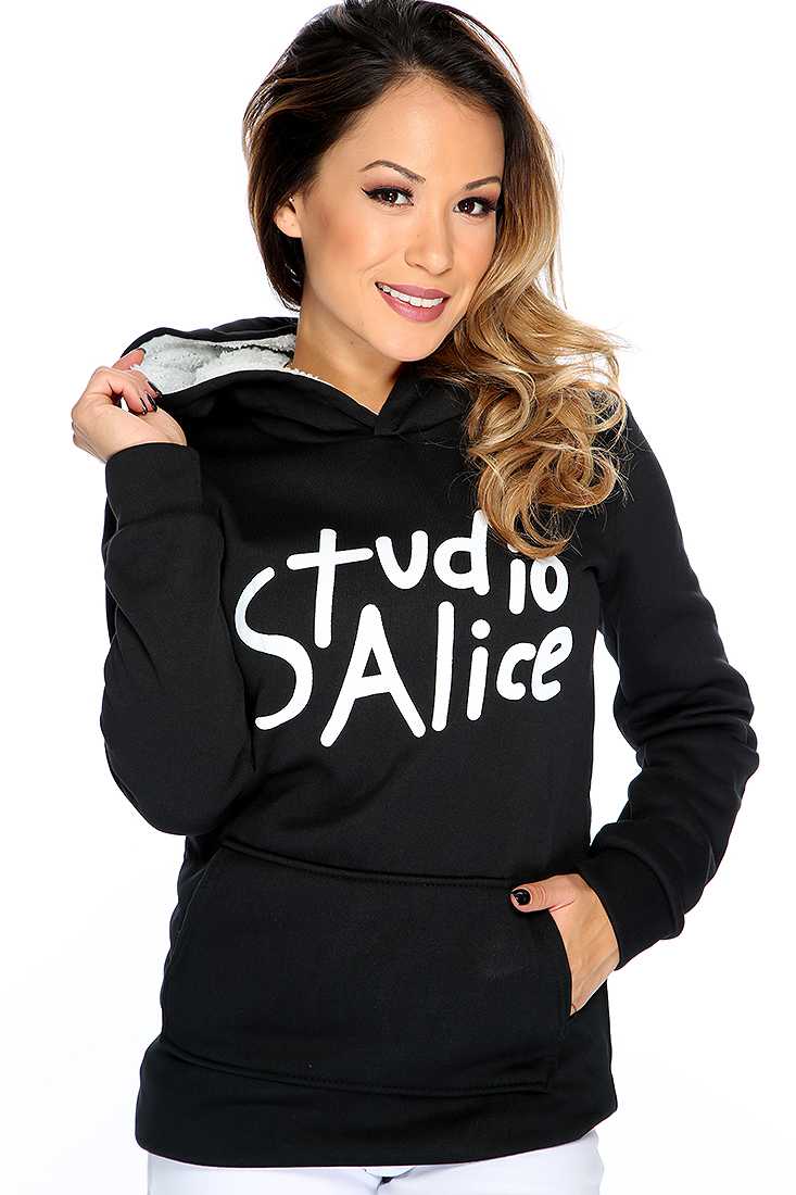 Black Graphic Design Hoodie Sweater