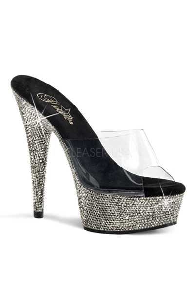 Clear Pewter Rhinestone Platform High Heels