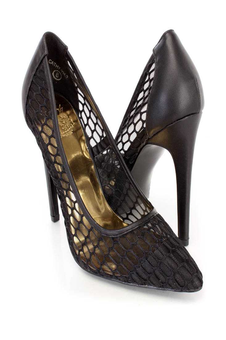 Black Cute Out Mesh Cute Fall Single Soles Heels Faux Leather