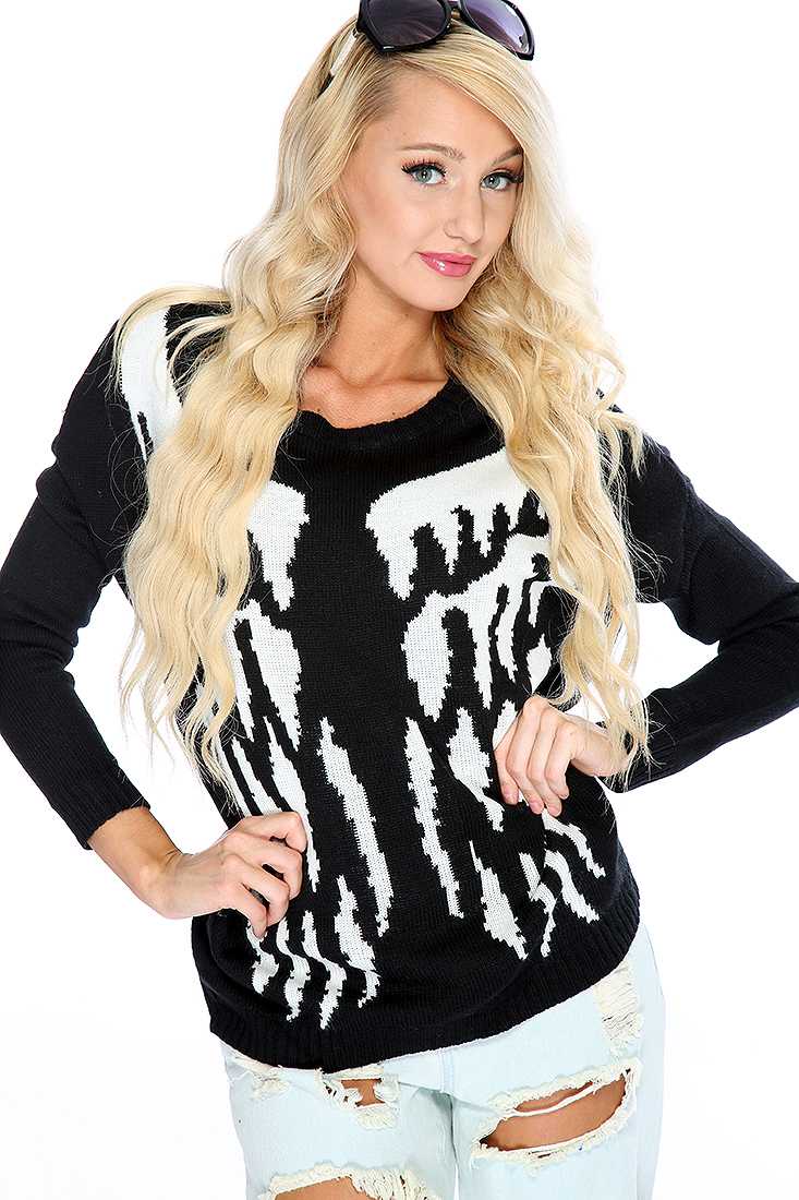 Black White Knitted Wing Sweater Top
