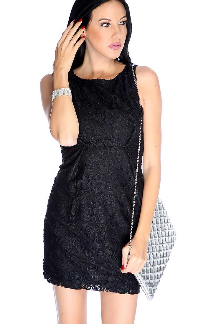 Sexy Black Floral Lace Fitted Party Dress