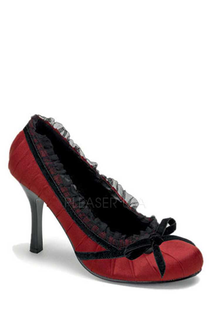 Red Lace Trimmed Pump High Heels Satin