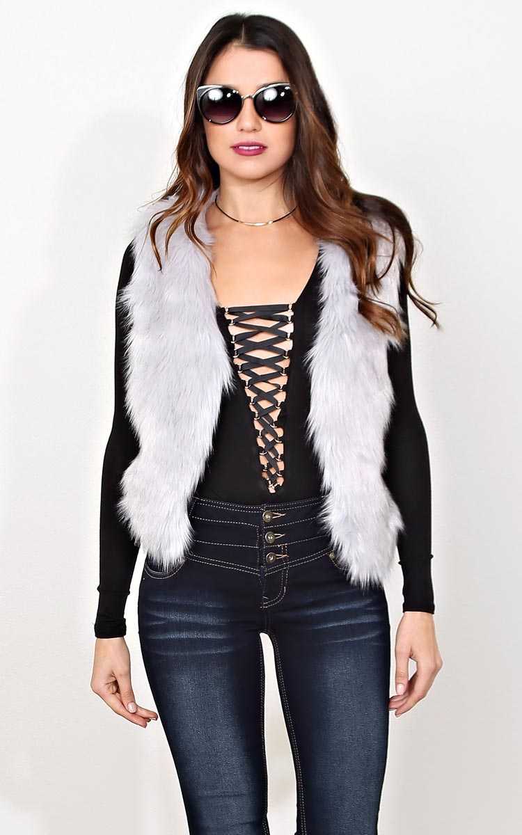 Sterling Celebration Faux Fur Vest - - Grey/Blue in Size by Styles For Less