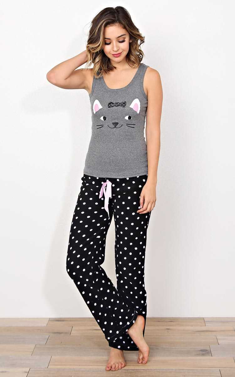Kitty Cat Pajama Set - SML - Grey Combo in Size Small by Styles For Less