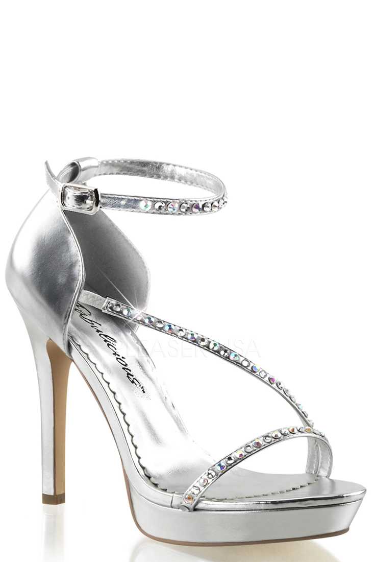 Silver Metallic Asymmetrical Strappy High Heels Faux Leather