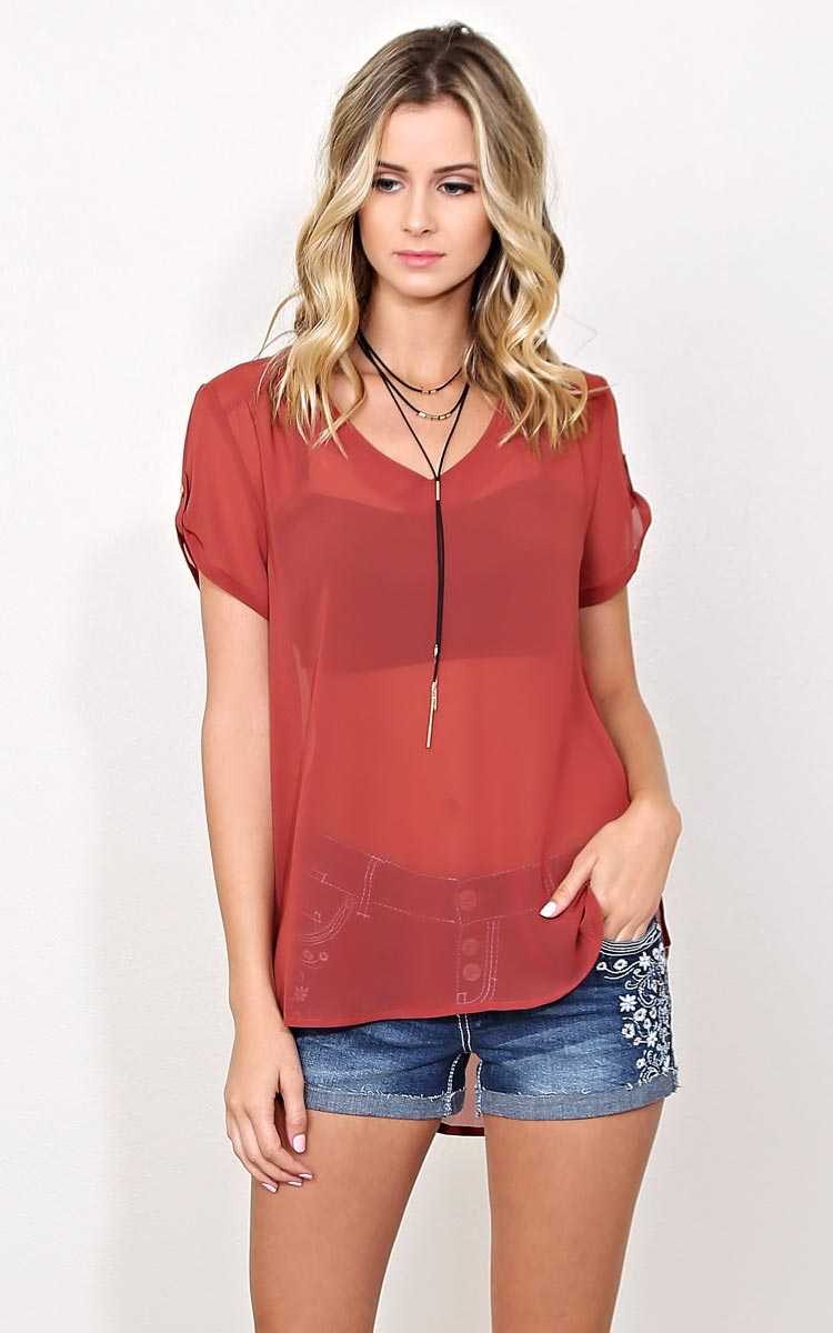 Jenna Woven Top - LGE - MARSALA in Size Large by Styles For Less