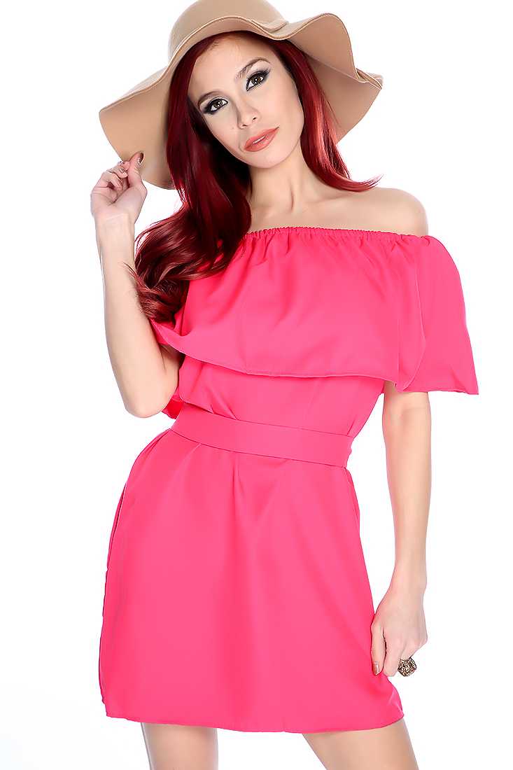 Sexy Fuchsia Off the Shoulder Casual Dress
