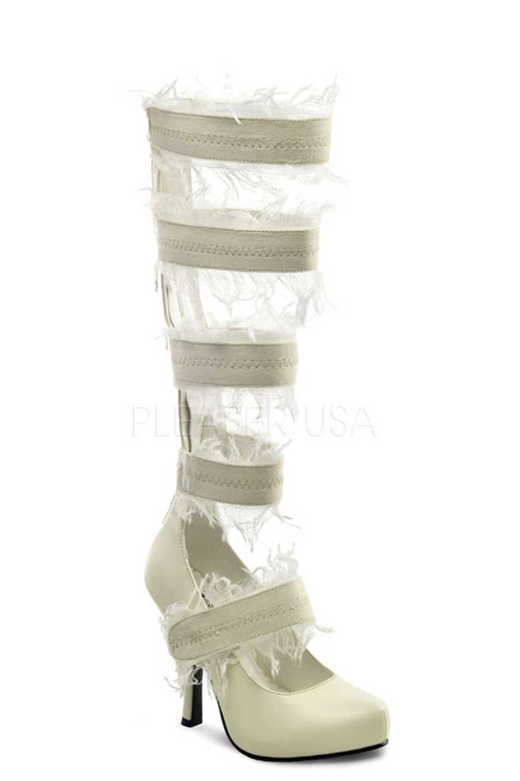 Ivory Frayed Strappy Mummy High Heels Faux Leather