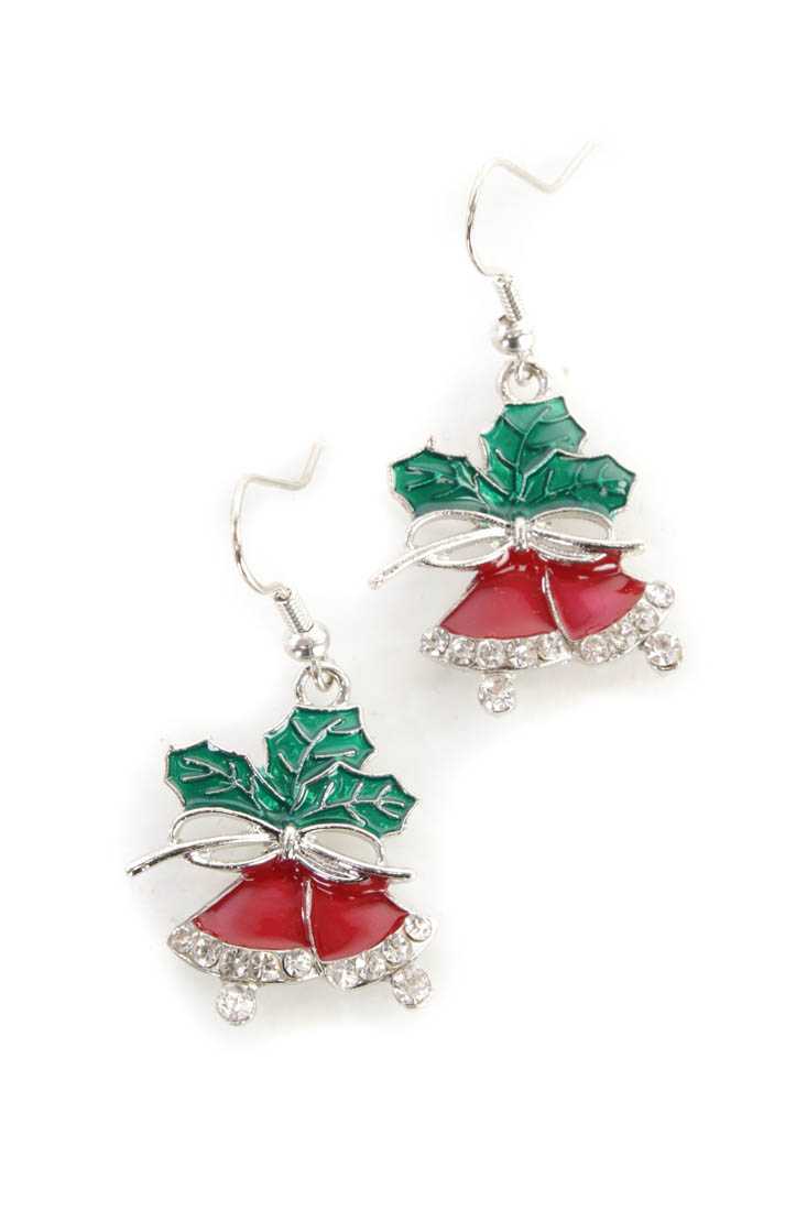 Red Silver Lacquer Finished Bell Earrings