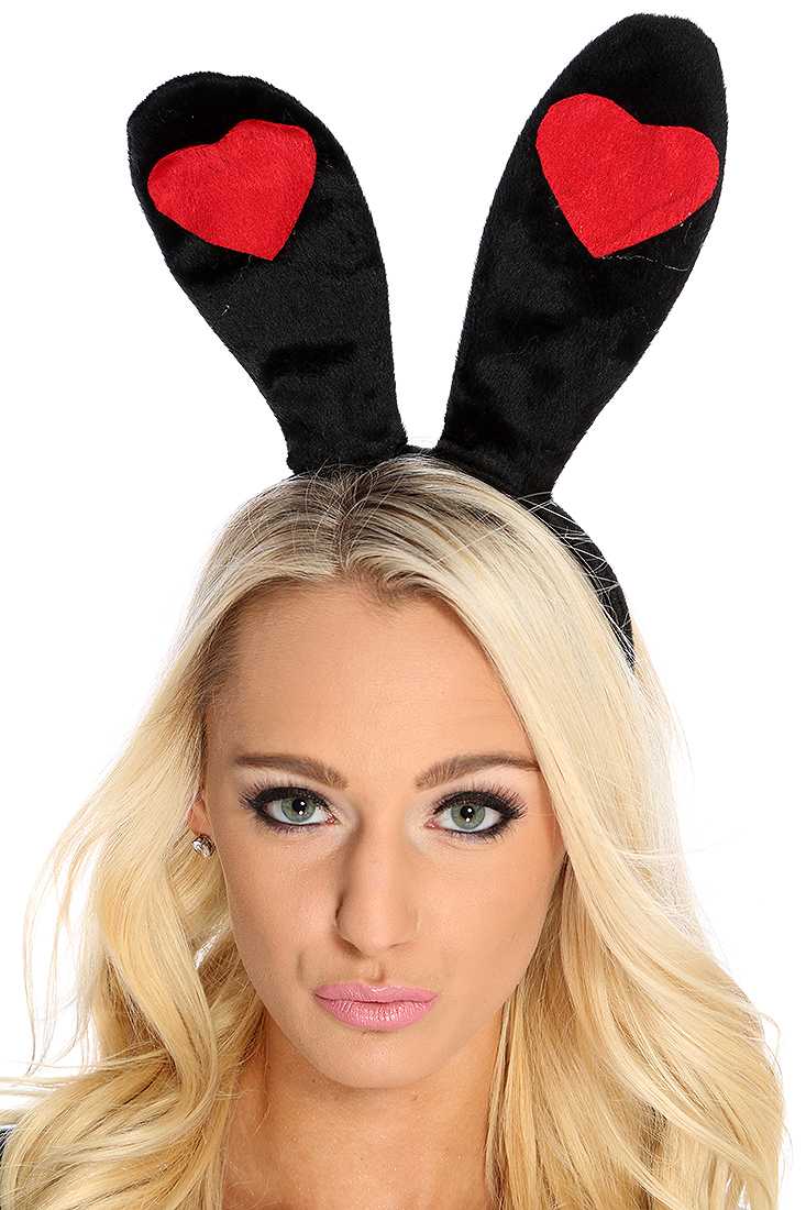 Black Red Heart Patch Bunny Ears