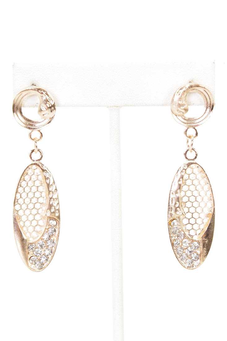 Gold High Polish Rhinestone Perforated Detail Earrings