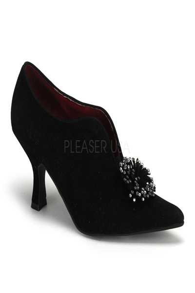 Black Microfiber Faux Suede Rhinestone Floral Booties