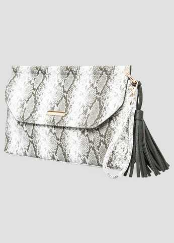 Contrast Tassel Snakeskin Clutch