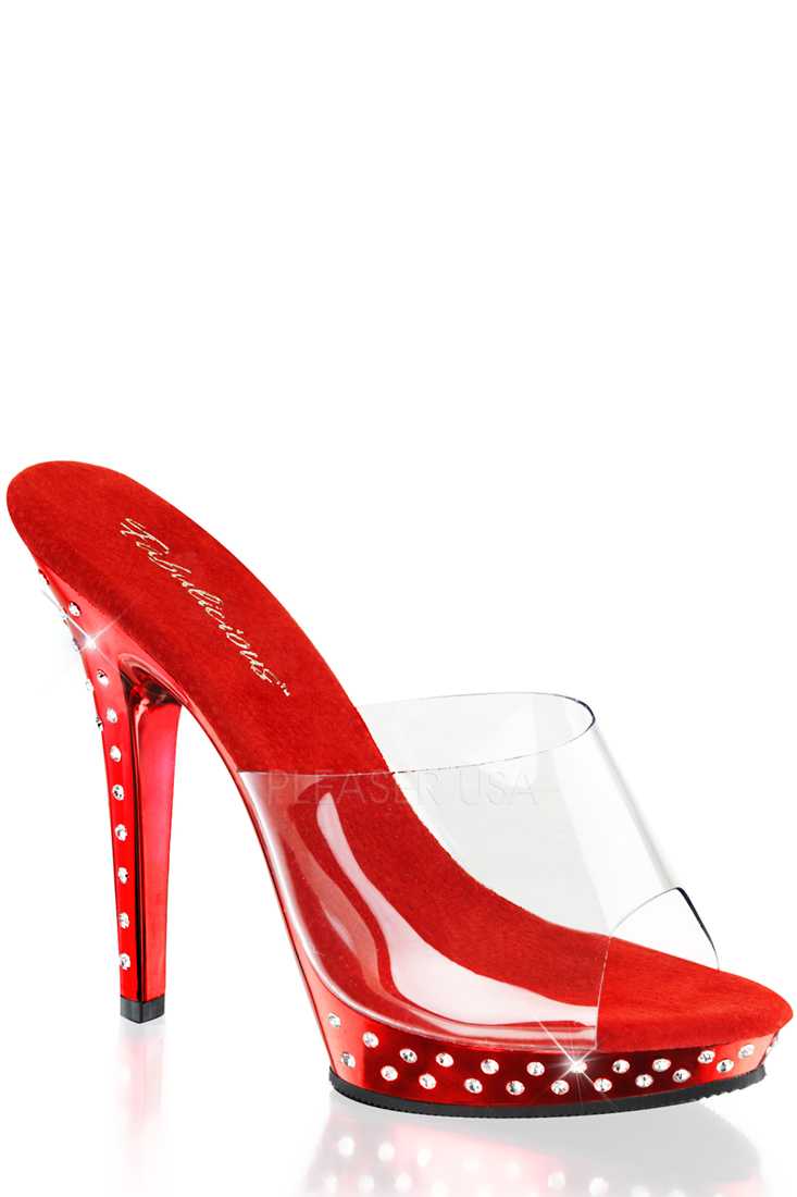 Clear Red Chrome Rhinestone Peep Toe High Heels PVC