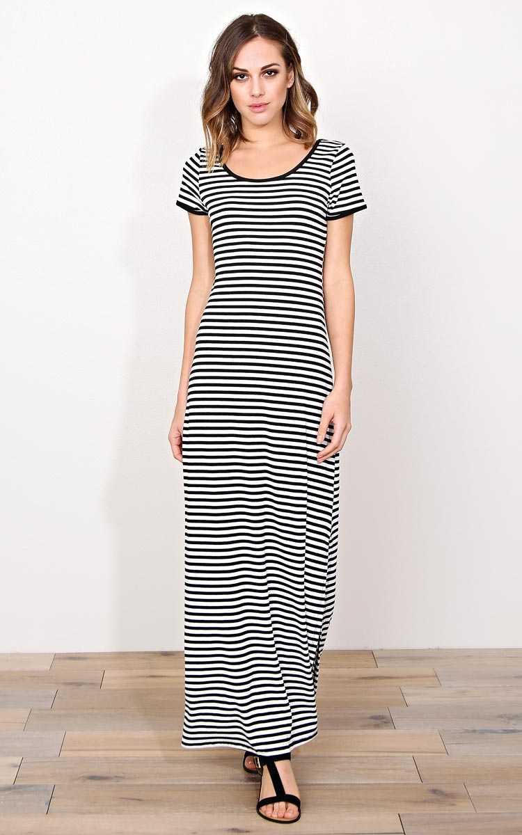 Lorna Rib Knit Maxi Dress - - Black/White in Size by Styles For Less