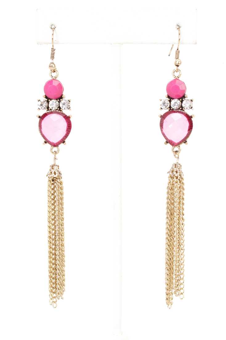 Pink Faceted Beaded Dangle High Polish Earrings