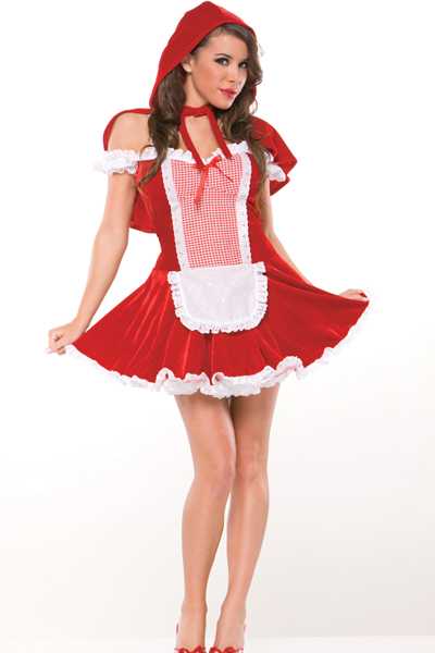 RED WHITE RED RIDING HOOD COSTUME