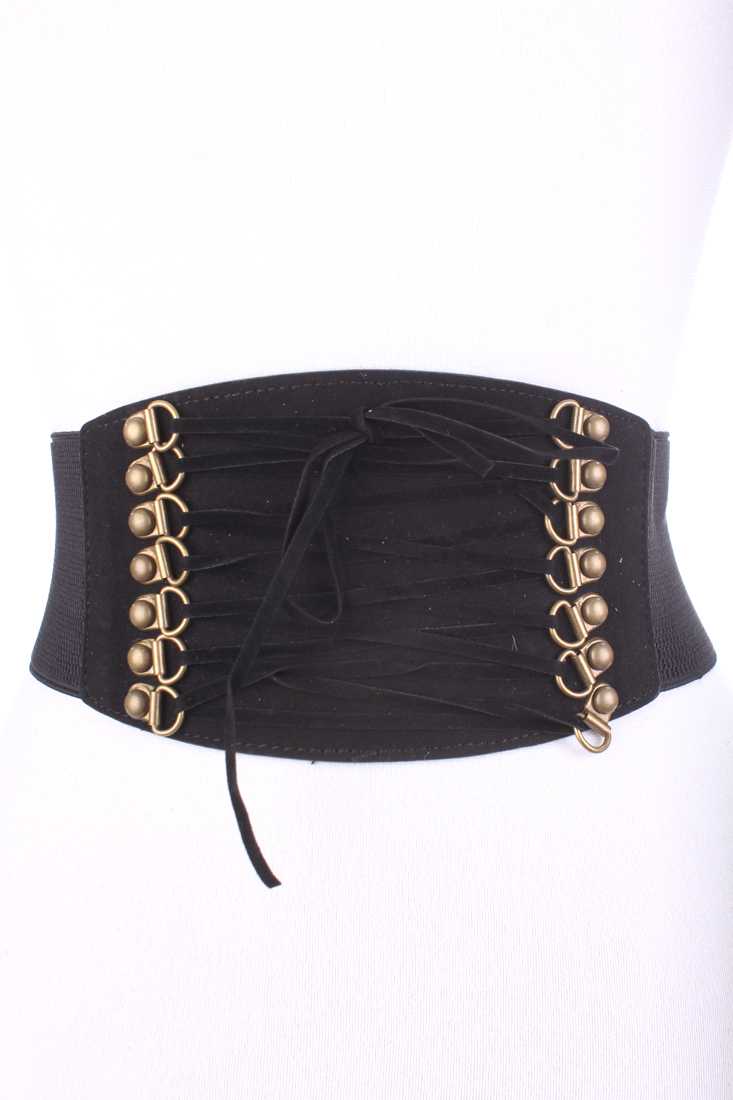 Black Lace Up Tie Cute Elastic Belt