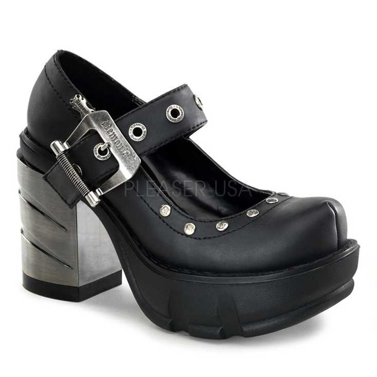 Black Maryjane Chunky High Heels Faux Leather