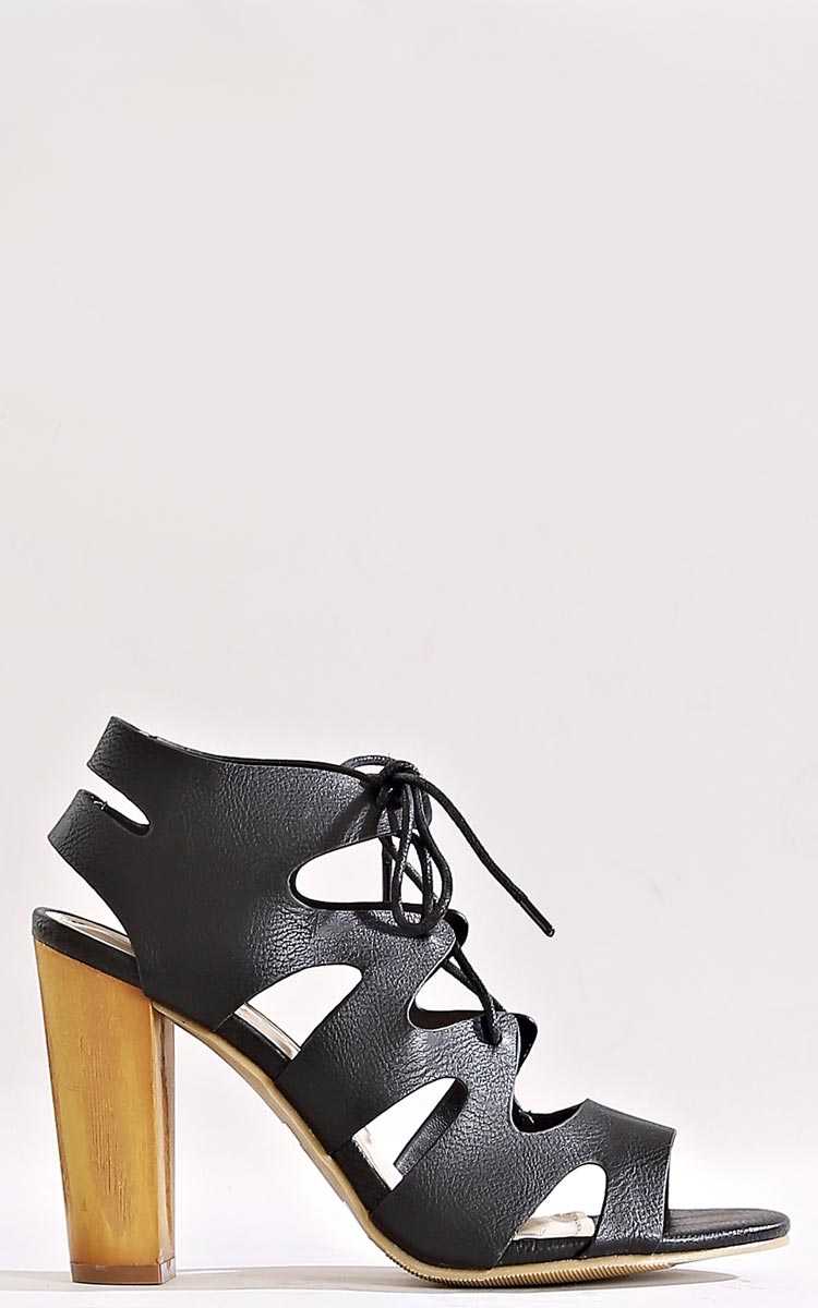 Jasmine Leather Lace Up Heels - Black in Size by Styles For Less
