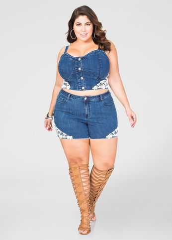 Floral Lace Jean Shorts